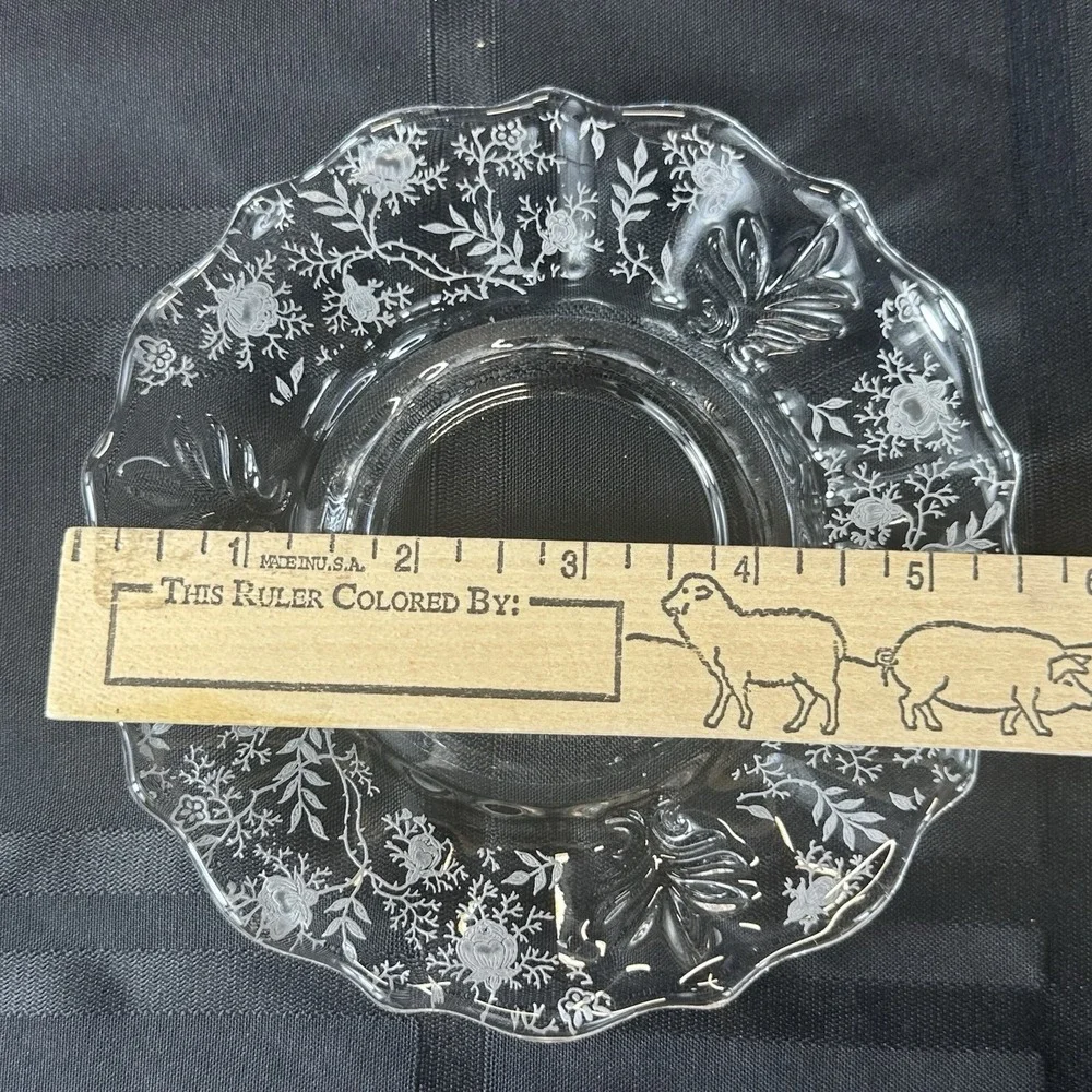 Vintage Fostoria Chintz Trio Set • Etched Glass Cup Saucer Plate • Baroque Blank